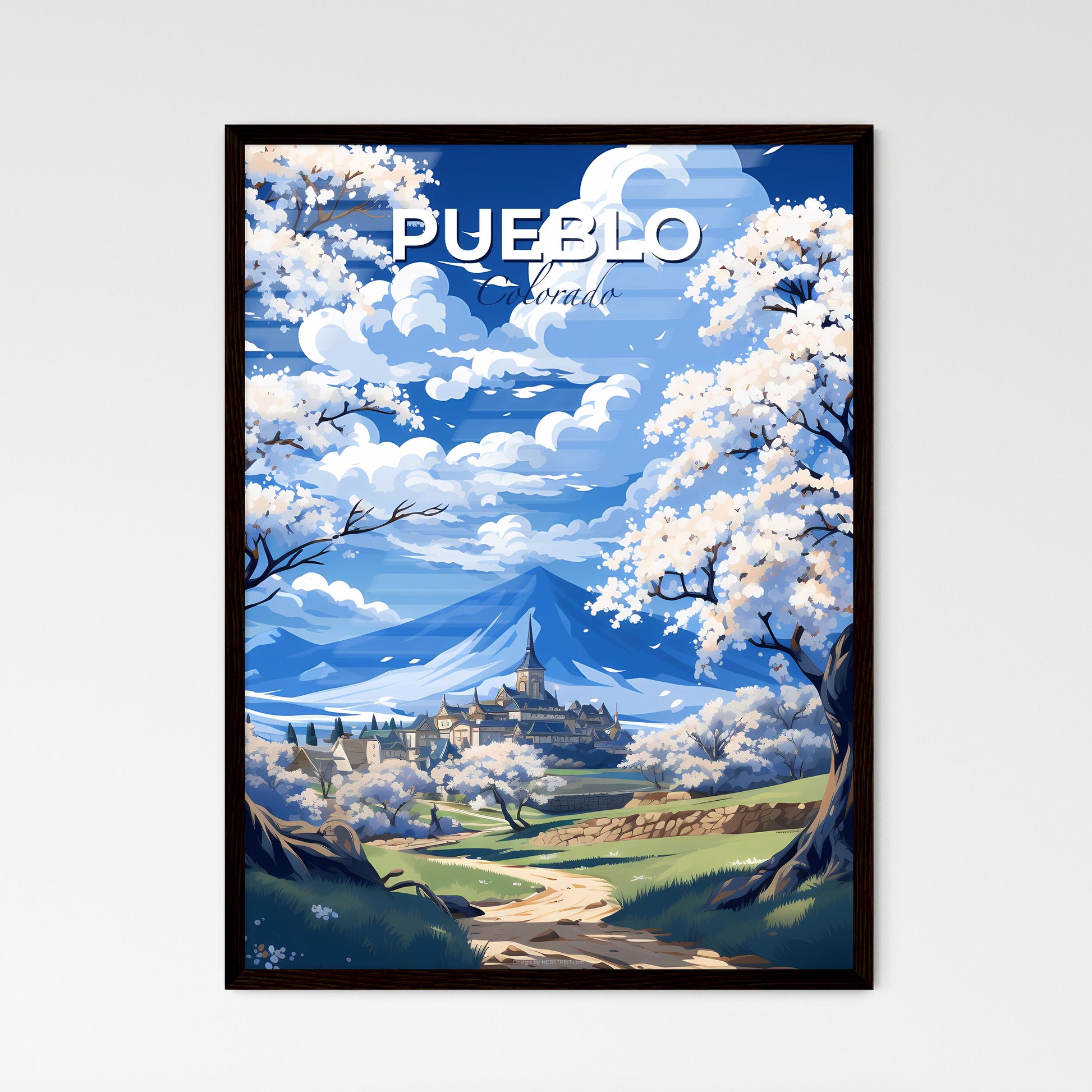 Pueblo, Colorado, A Poster of a landscape with trees and a building Default Title