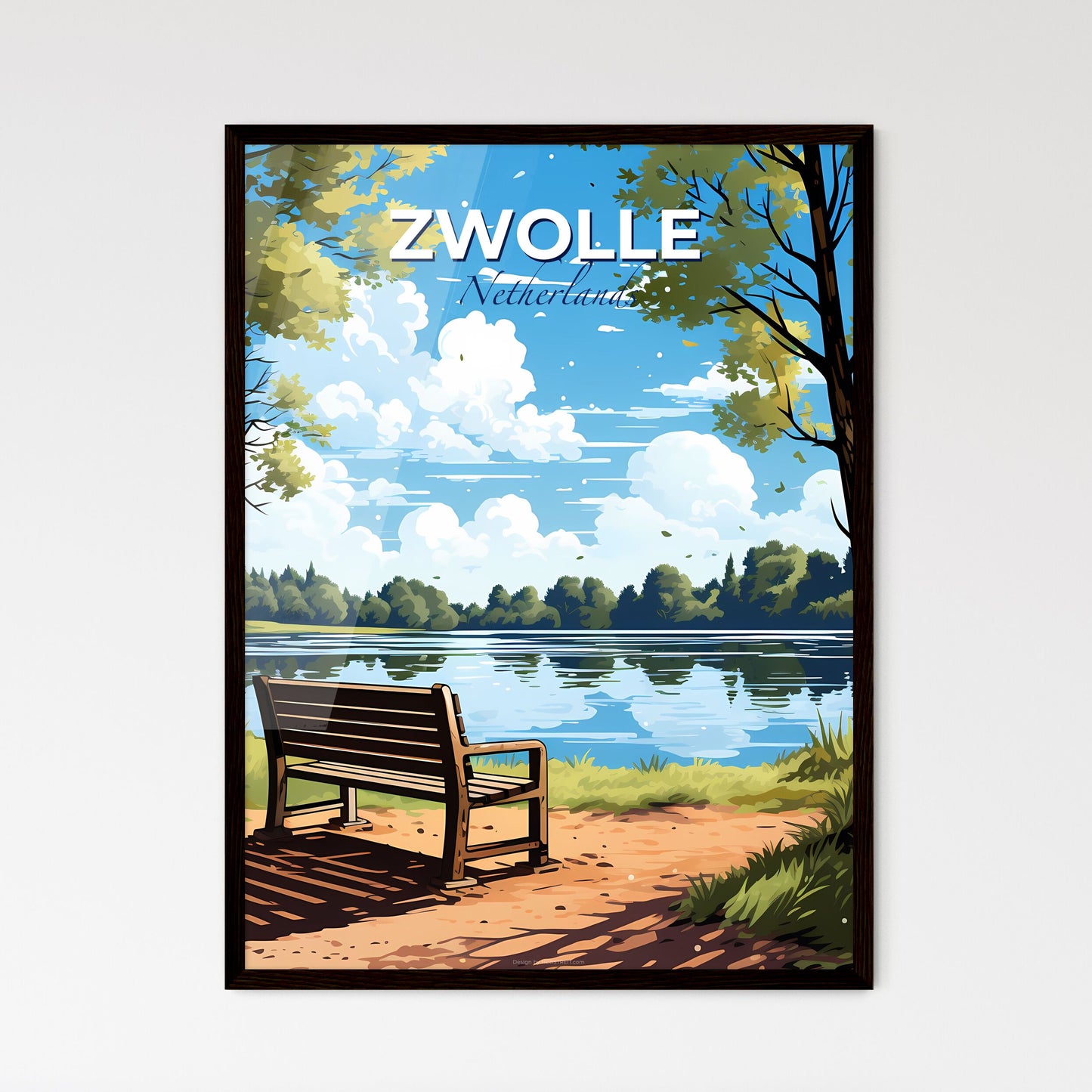 Zwolle, Netherlands, A Poster of a bench overlooking a lake Default Title