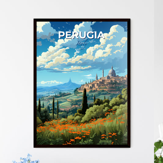 Perugia, Italy, A Poster of a landscape with a city and trees Default Title
