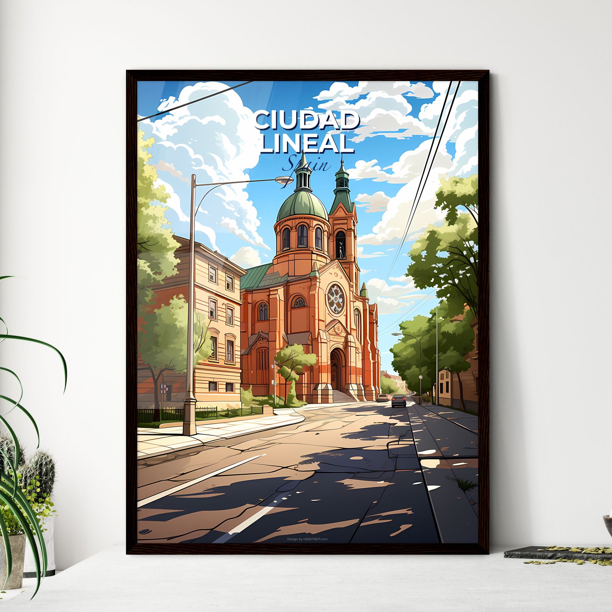 Ciudad Lineal, Spain, A Poster of a street with a building and trees Default Title