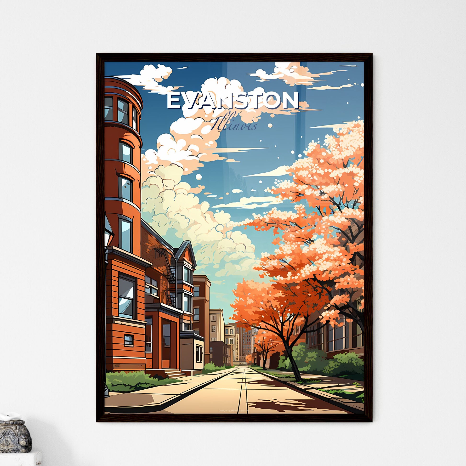 Evanston, Illinois, A Poster of a street with trees and buildings Default Title