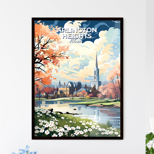 Arlington Heights, Illinois, A Poster of a landscape of a lake with a church and trees Default Title