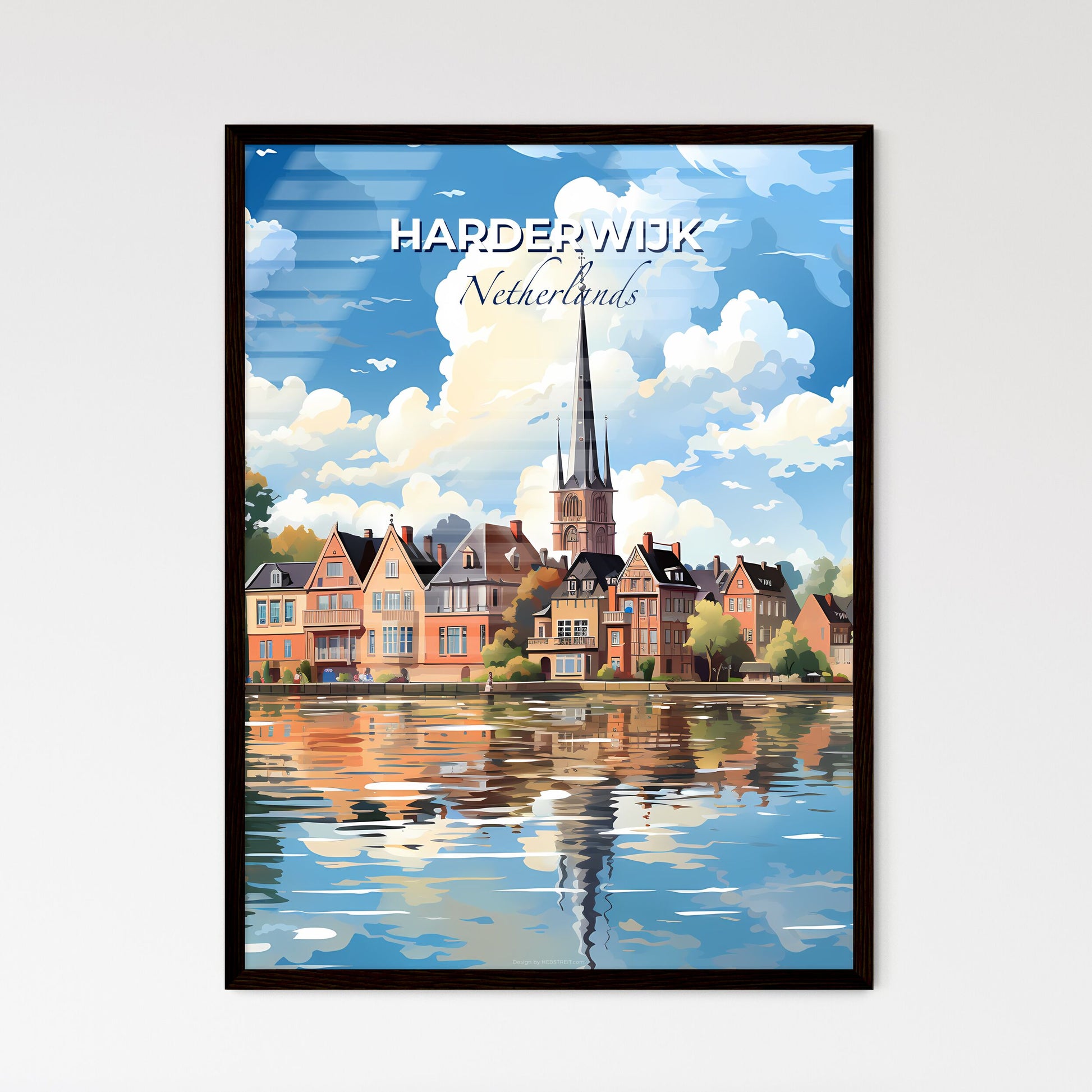 Harderwijk, Netherlands, A Poster of a water body with houses and trees and a church Default Title
