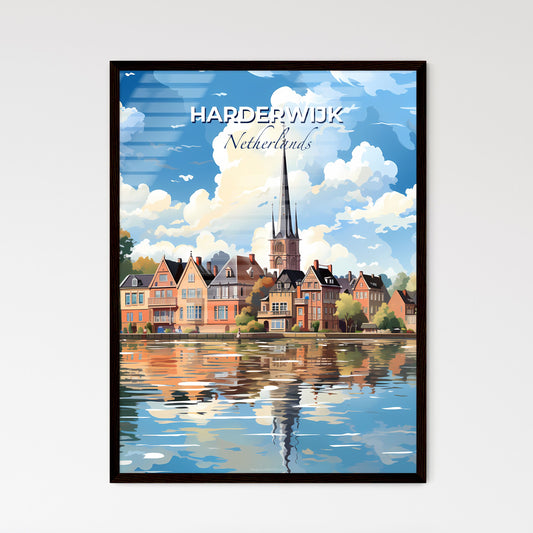 Harderwijk, Netherlands, A Poster of a water body with houses and trees and a church Default Title