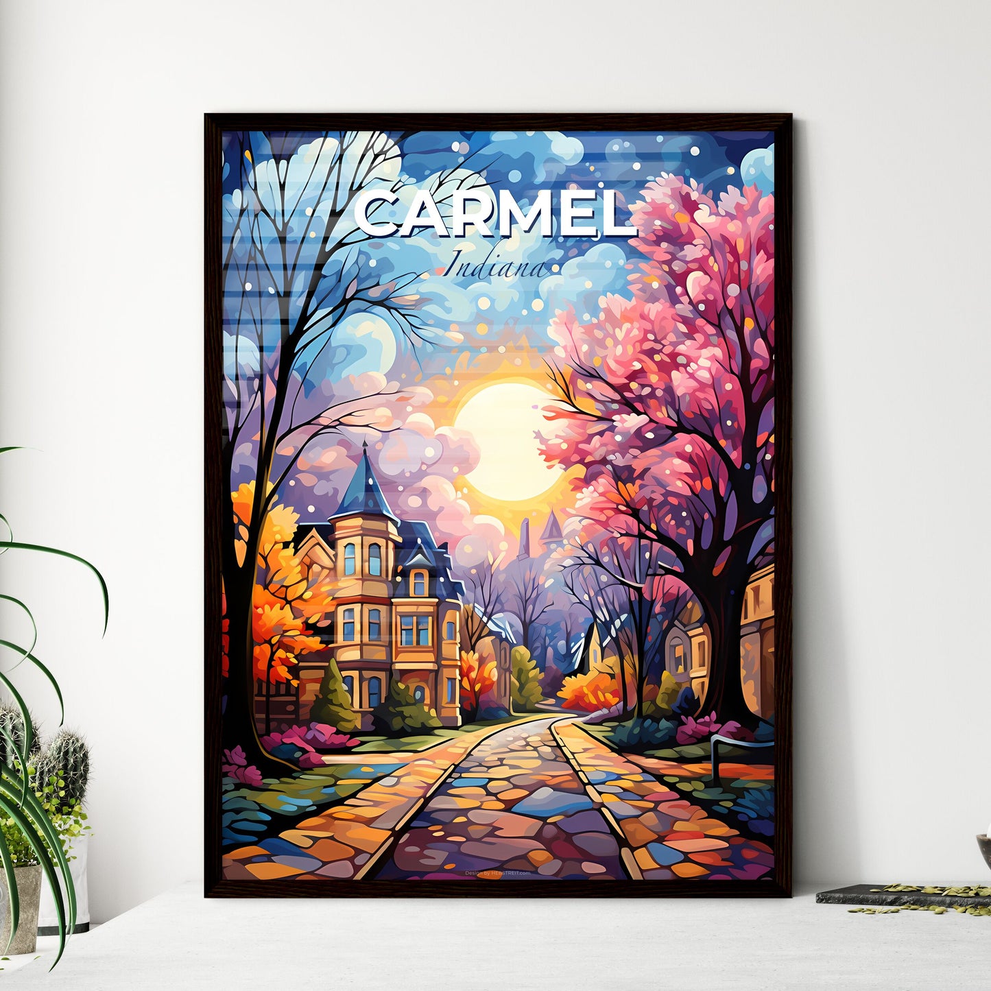Carmel, Indiana, A Poster of a painting of a house with trees and a road Default Title