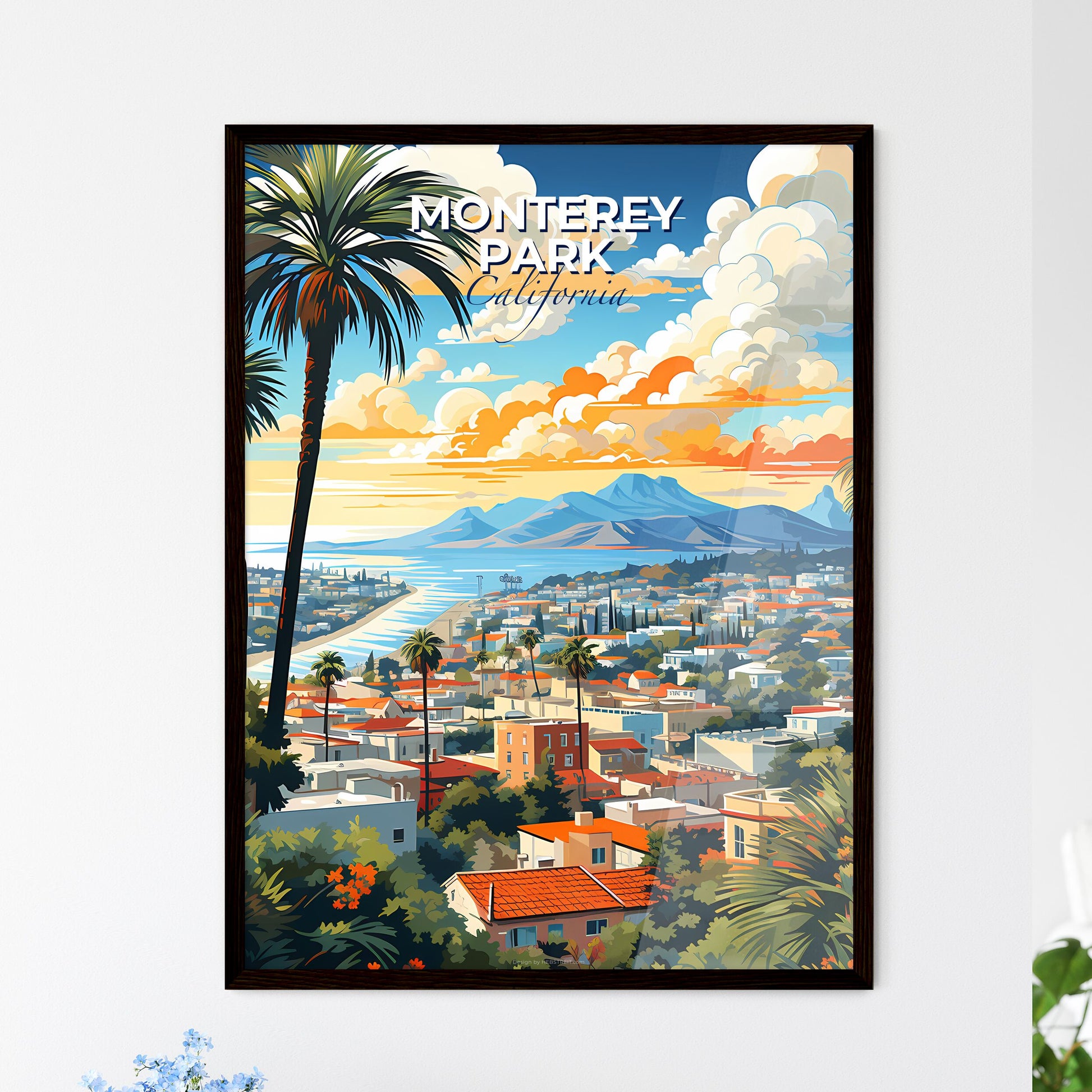 Monterey Park, California, A Poster of a city with palm trees and mountains Default Title