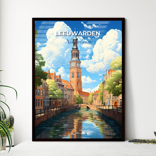 Leeuwarden, Netherlands, A Poster of a water canal with a clock tower and trees Default Title