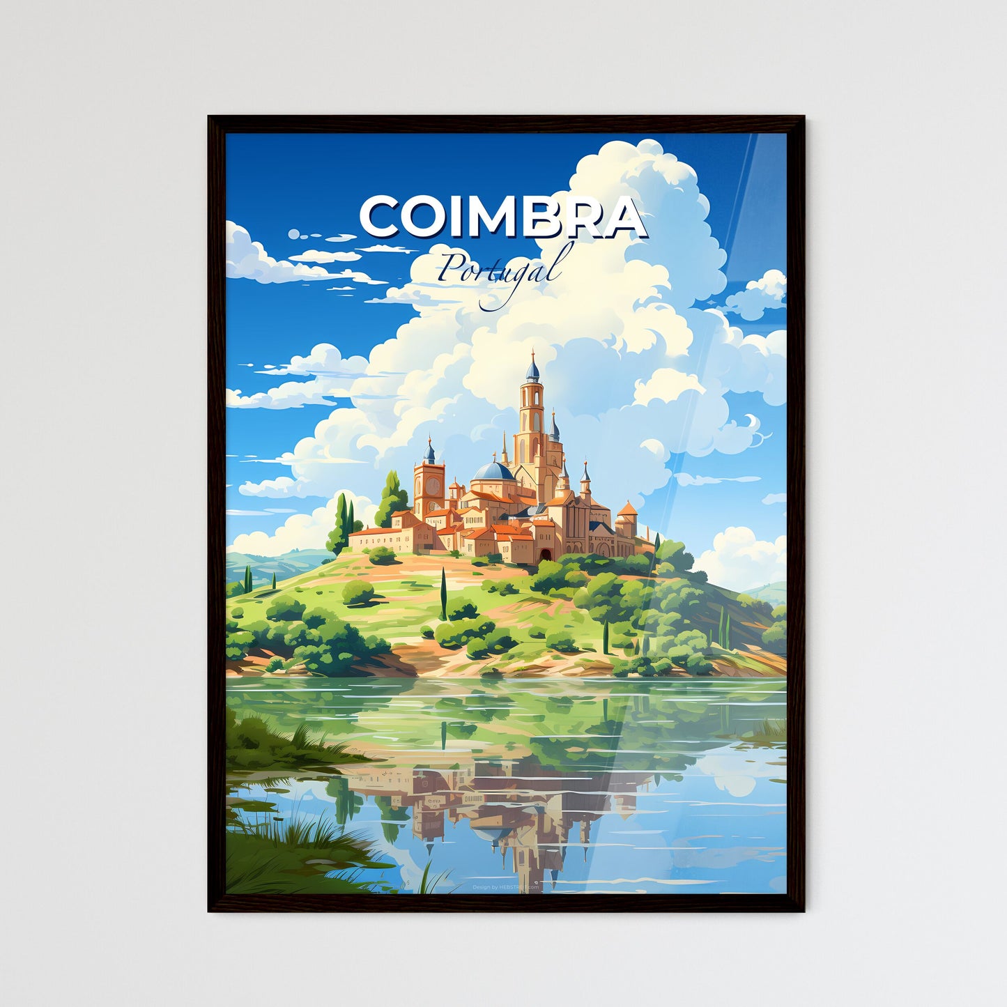 Coimbra, Portugal, A Poster of a castle on a hill with trees and a body of water Default Title
