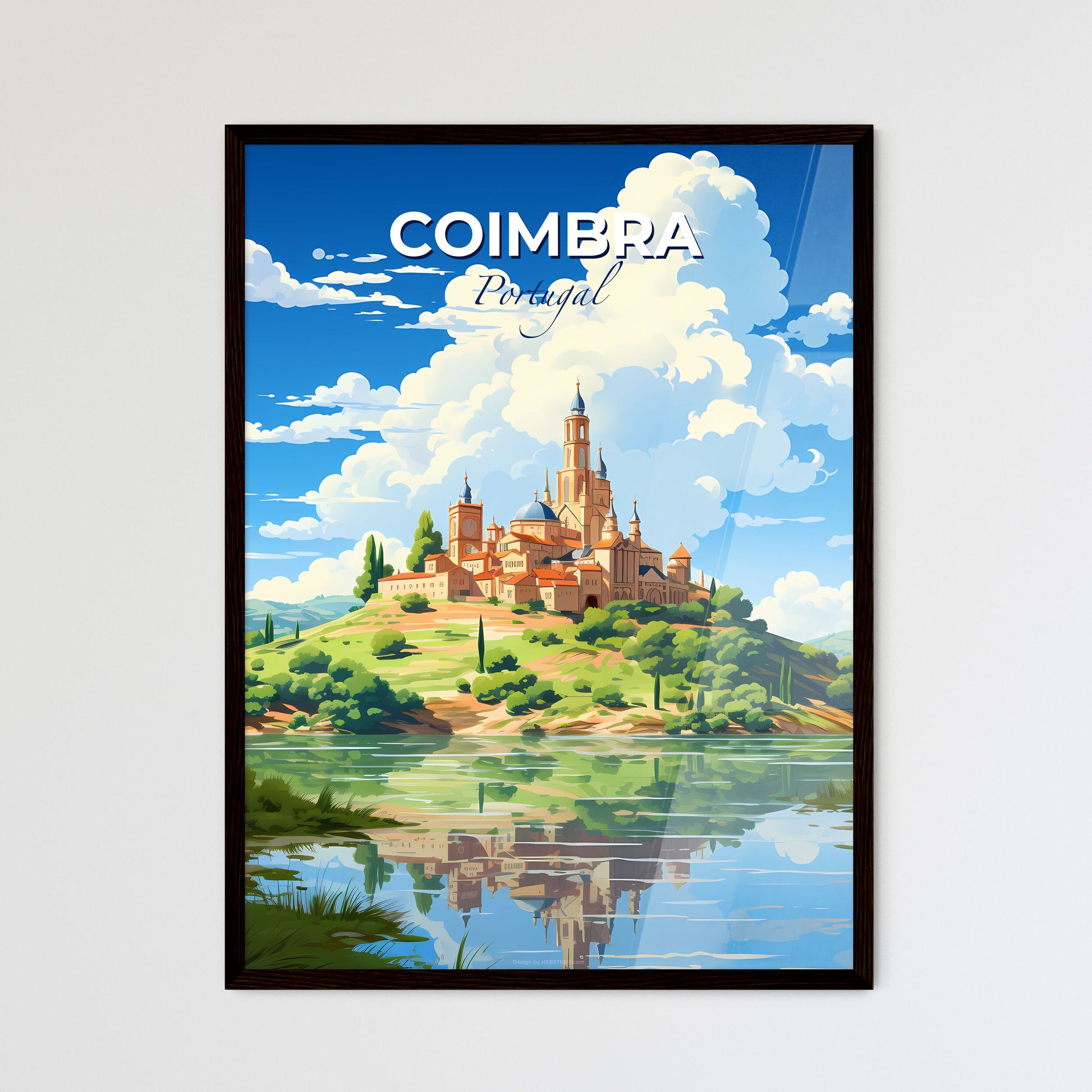Coimbra, Portugal, A Poster of a castle on a hill with trees and a body of water Default Title