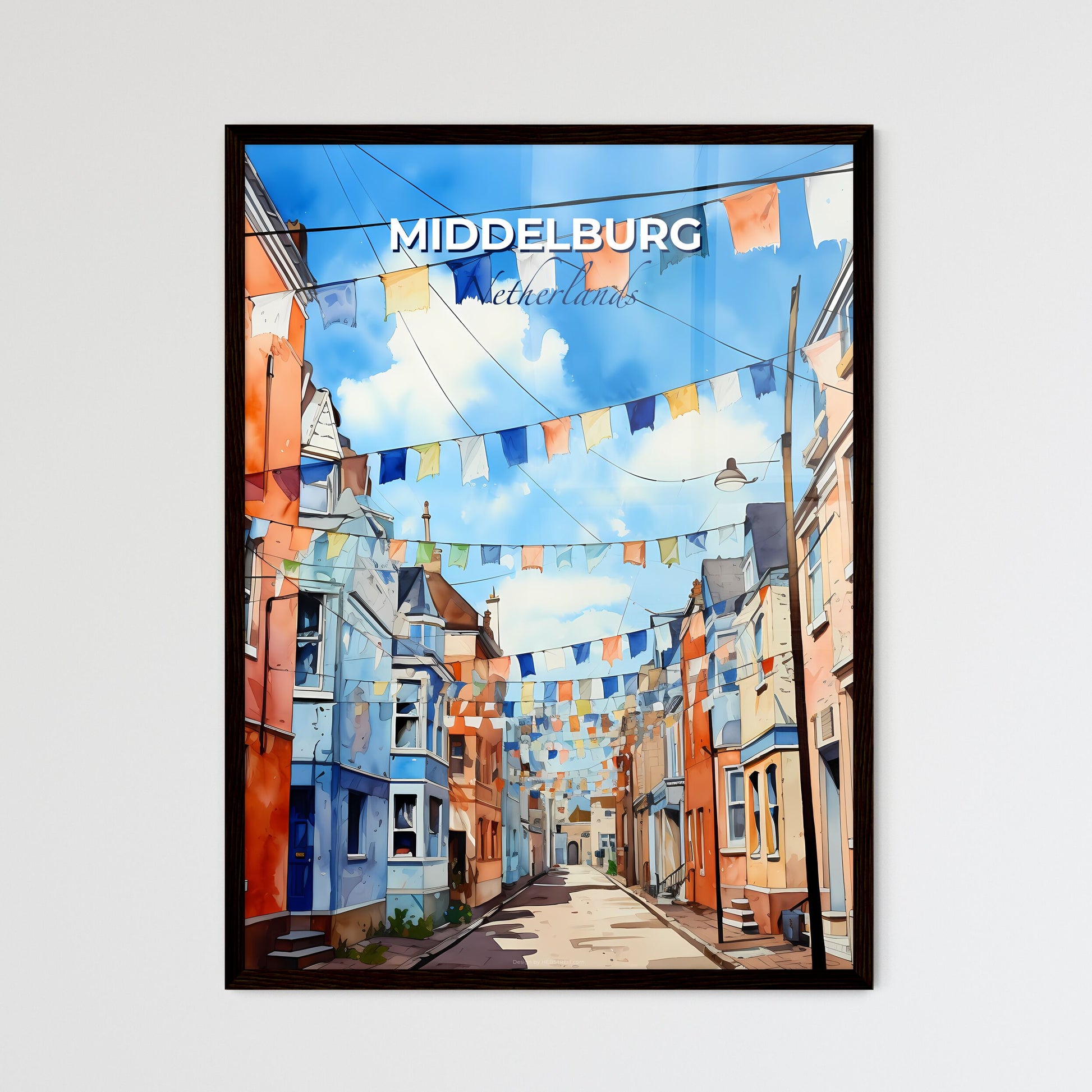 Middelburg, Netherlands, A Poster of a street with colorful flags Default Title