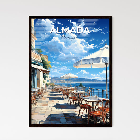 Almada, Portugal, A Poster of a restaurant with tables and umbrellas on a sidewalk Default Title