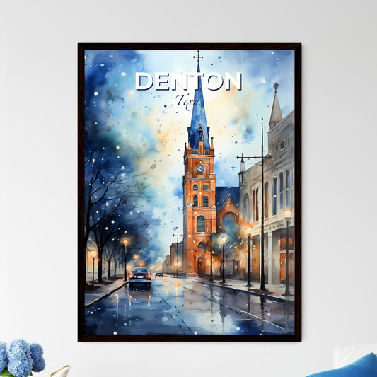 Denton, Texas, A Poster of a watercolor painting of a church on a street Default Title
