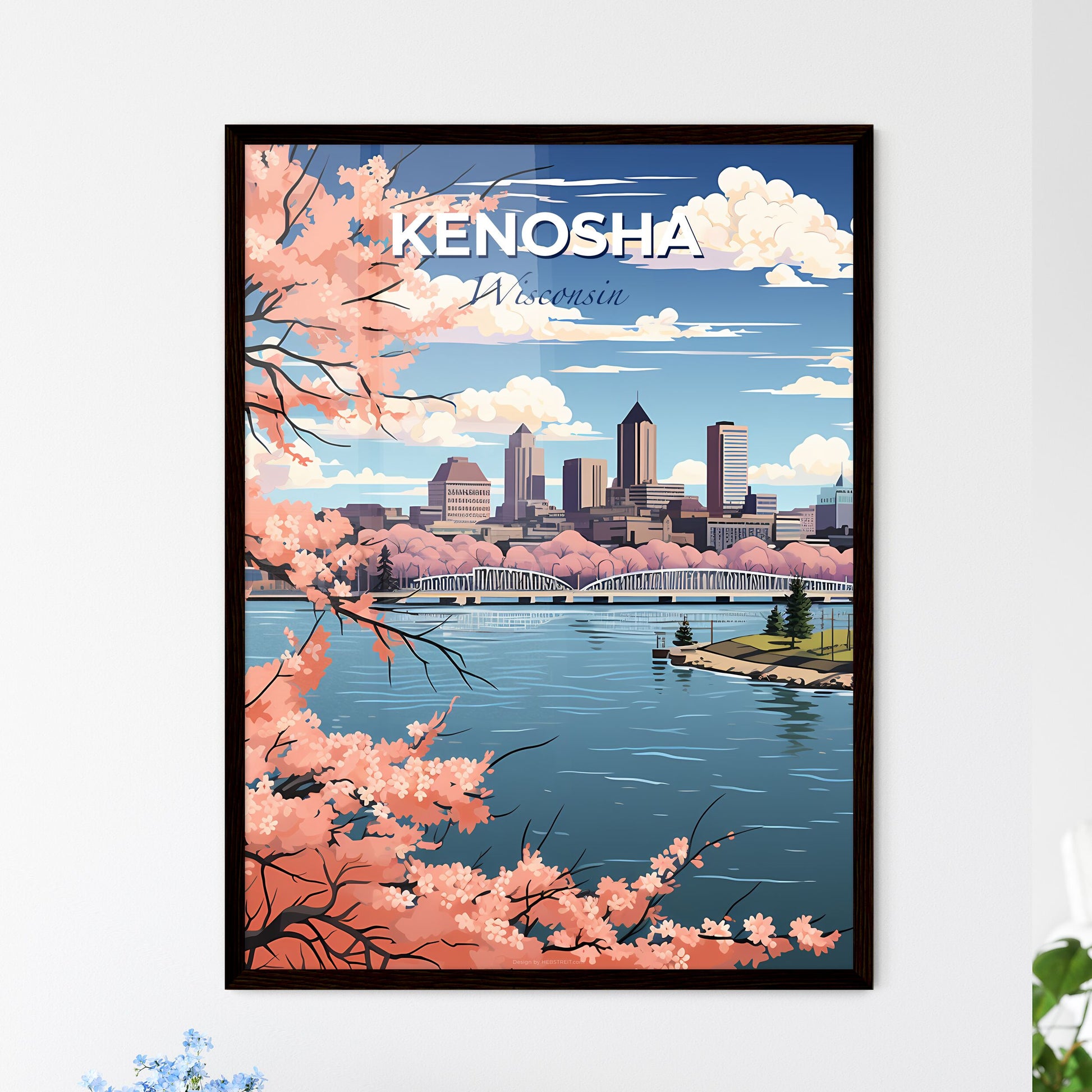 Kenosha, Wisconsin, A Poster of a cityscape with a bridge over a body of water Default Title