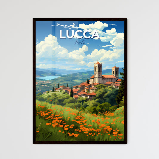 Lucca, Italy, A Poster of a landscape with a town and a river Default Title
