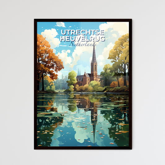 Utrechtse Heuvelrug, Netherlands, A Poster of a church with a steeple and trees by a lake Default Title