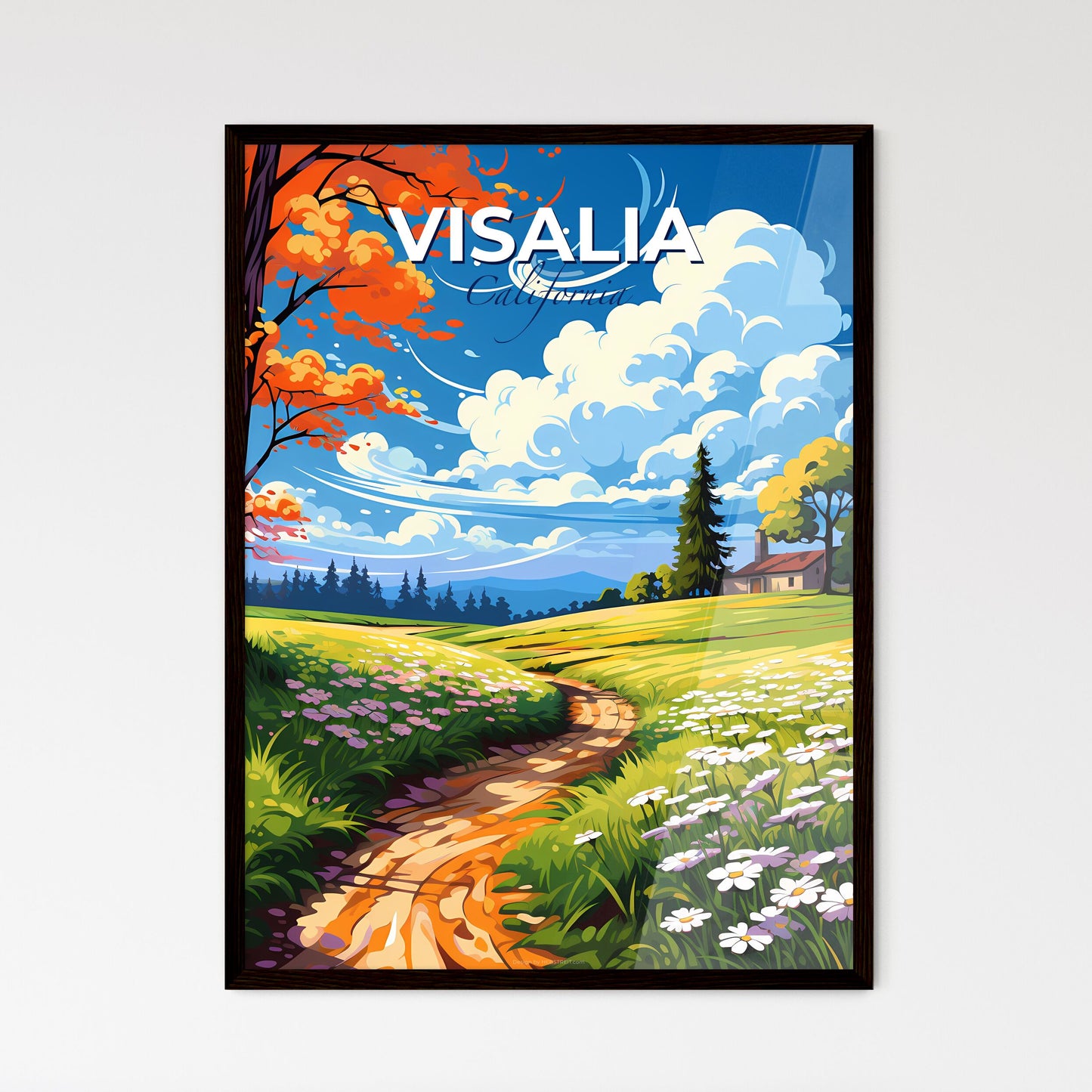 Visalia, California, A Poster of a painting of a landscape with a path and flowers Default Title