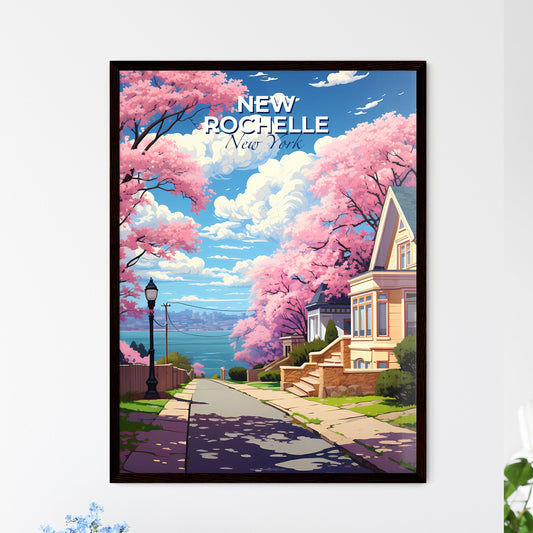 New Rochelle, New York, A Poster of a street with pink trees and houses Default Title