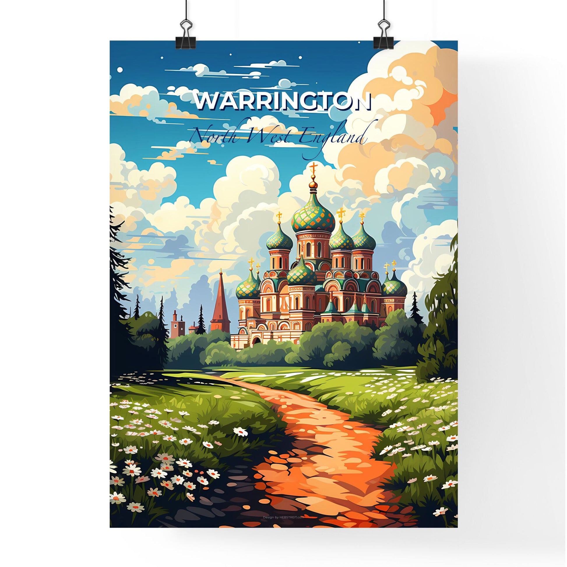 Warrington, North West England, A Poster of a painting of a building with trees and grass Default Title