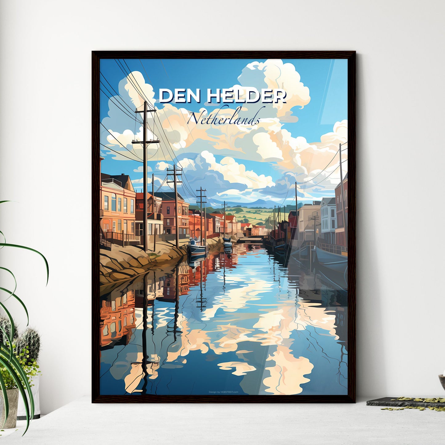 Den Helder, Netherlands, A Poster of a water canal with buildings and power lines Default Title