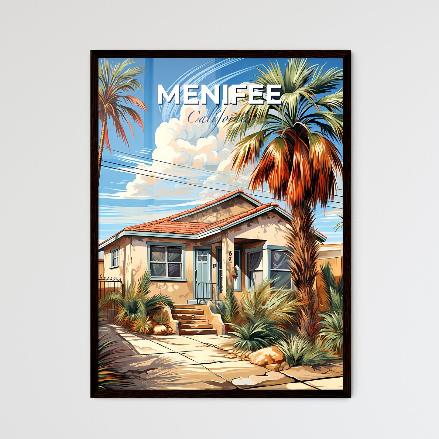 Menifee, California, A Poster of a house with palm trees and a fence Default Title