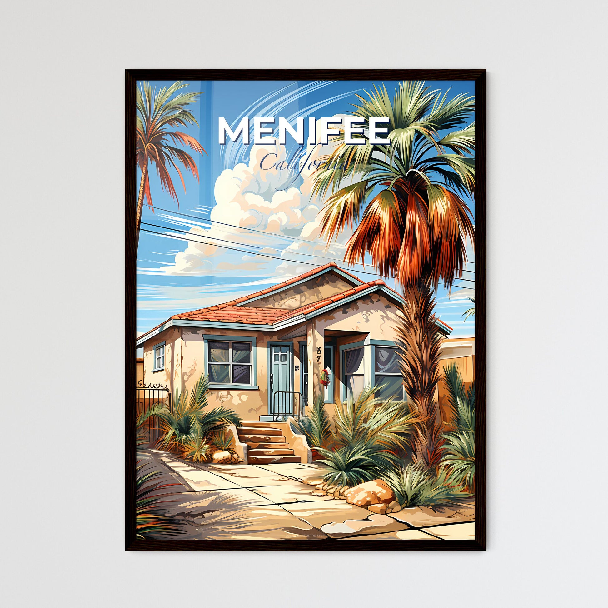 Menifee, California, A Poster of a house with palm trees and a fence Default Title