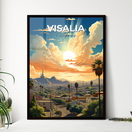 Visalia, California, A Poster of a sun shining through clouds over a city Default Title
