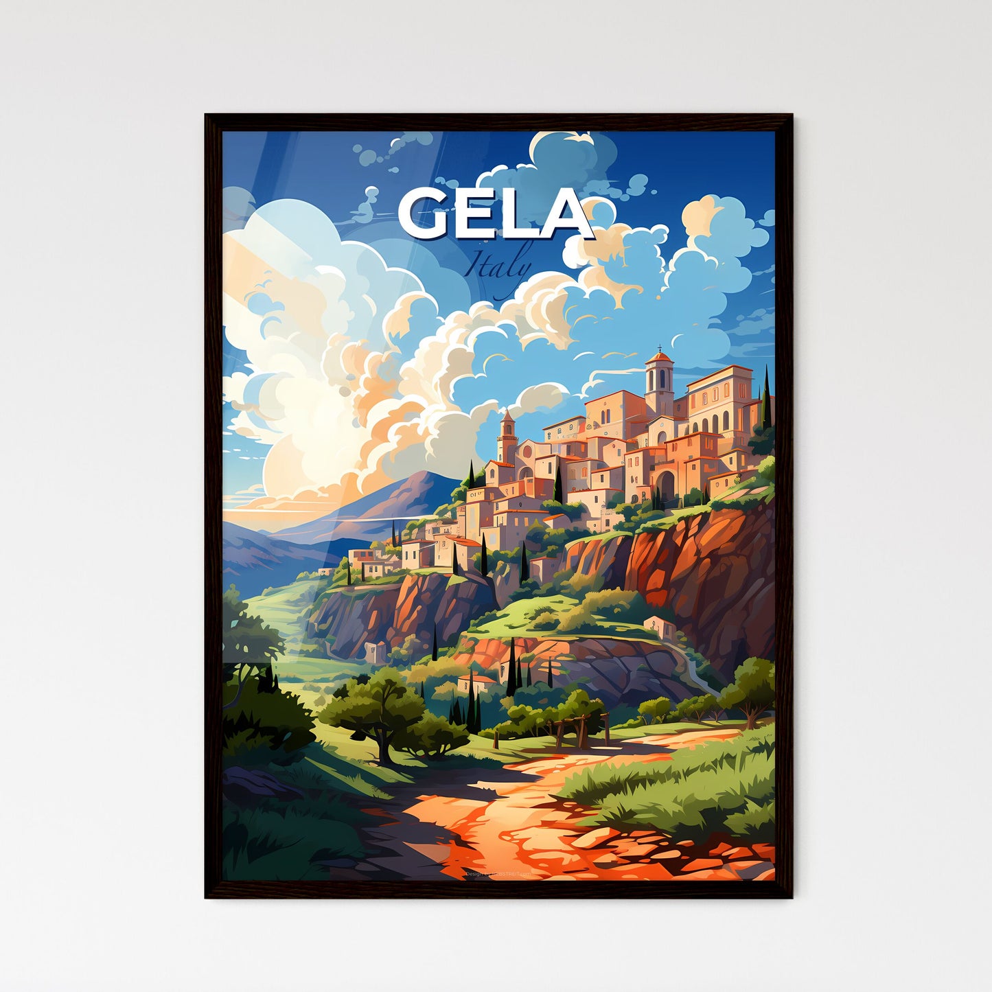 Gela, Italy, A Poster of a landscape of a town on a hill Default Title