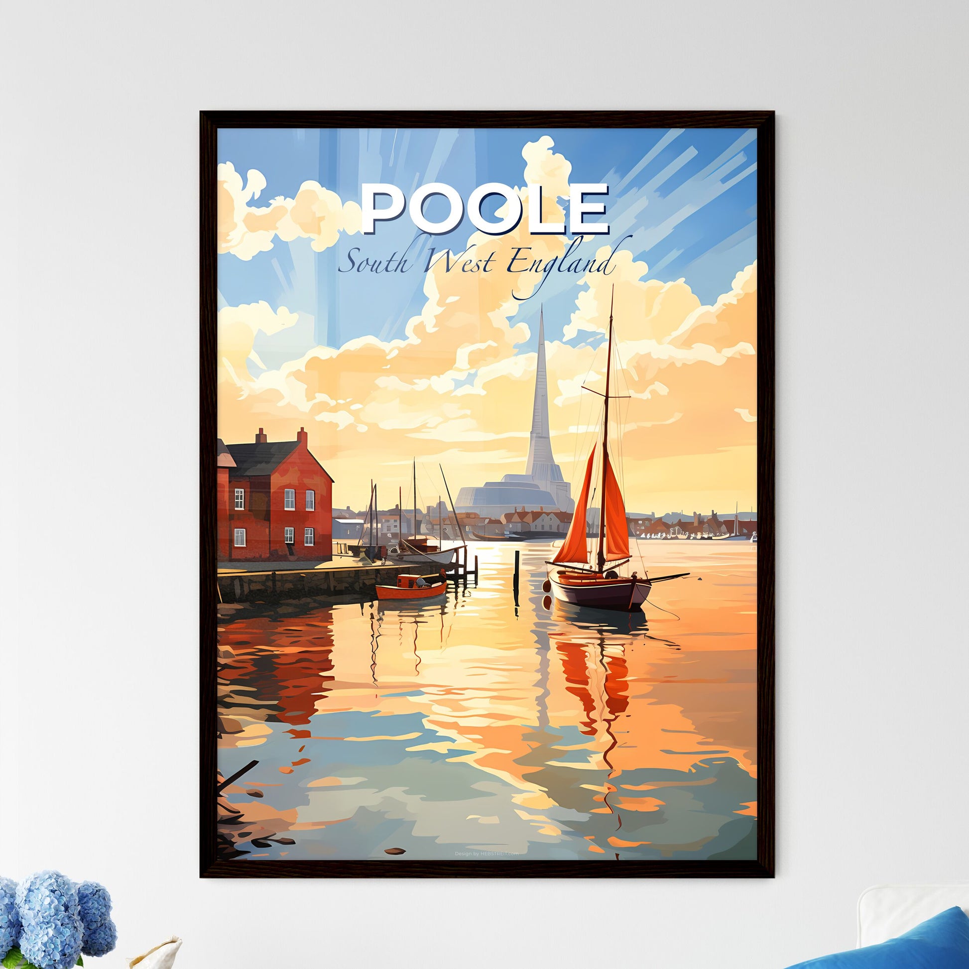 Poole, South West England, A Poster of a painting of a city with a boat in the water Default Title