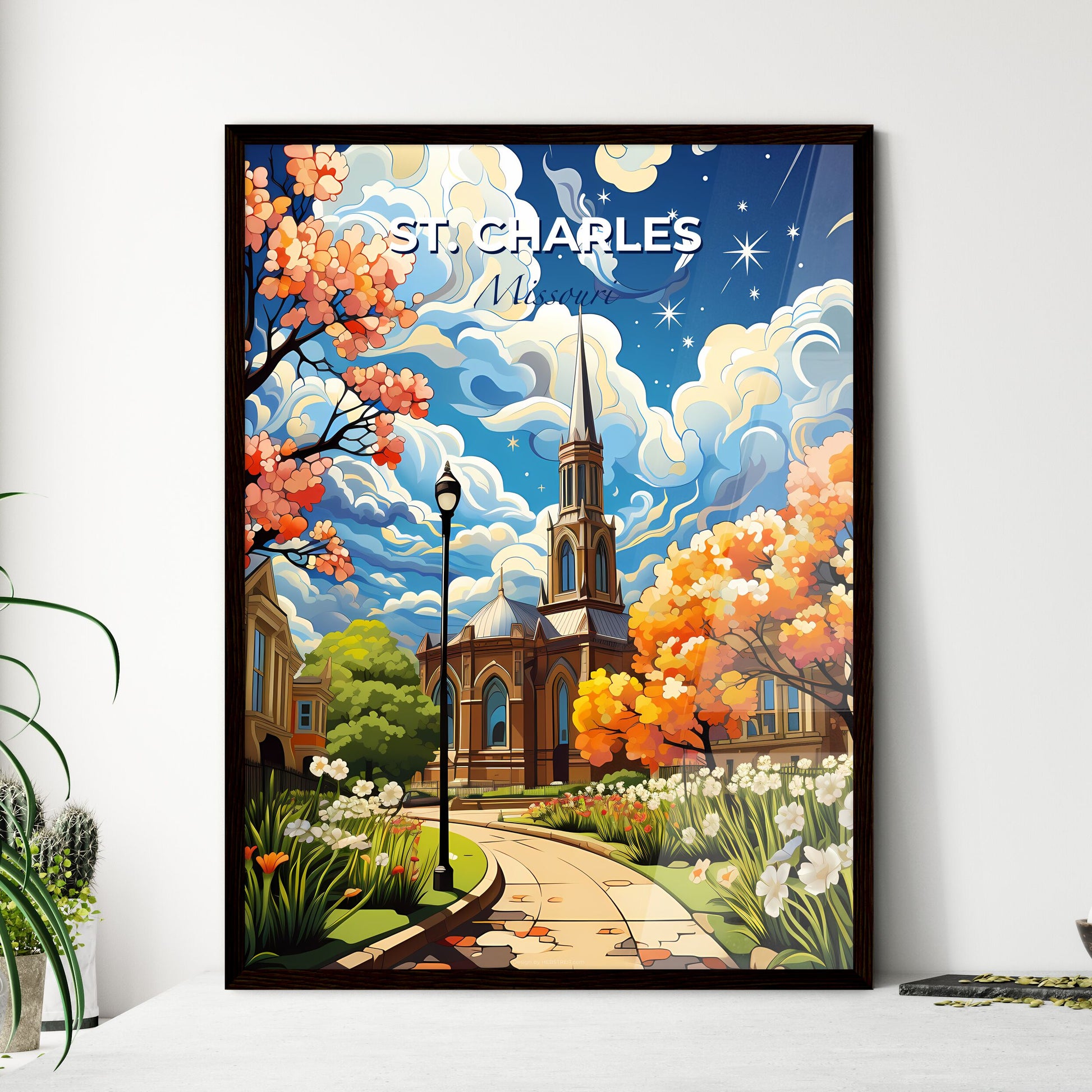 St. Charles, Missouri, A Poster of a church with a tower and trees Default Title
