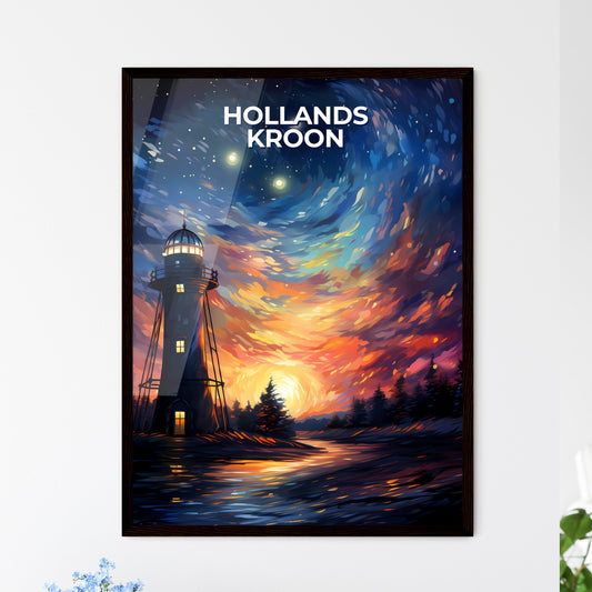 Hollands Kroon, Netherlands, A Poster of a painting of a lighthouse at night Default Title