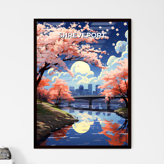 Shreveport, Louisiana, A Poster of a river with pink trees and a bridge in the background Default Title