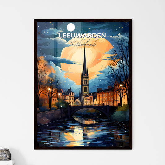 Leeuwarden, Netherlands, A Poster of a bridge over a river with a large moon in the background Default Title