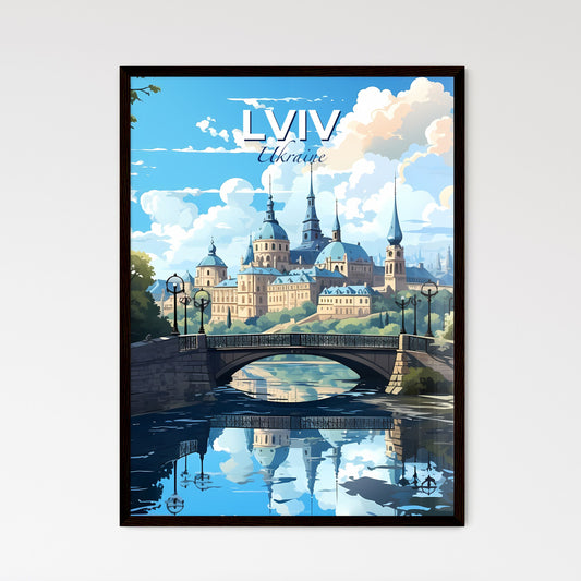 Lviv, Ukraine, A Poster of a bridge over a river with a castle and trees Default Title