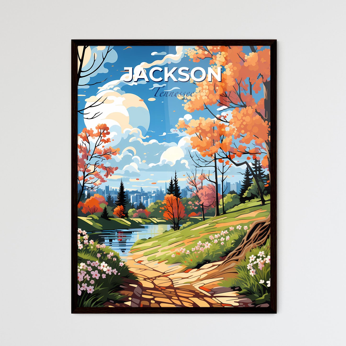 Jackson, Tennessee, A Poster of a painting of a landscape with a river and trees Default Title
