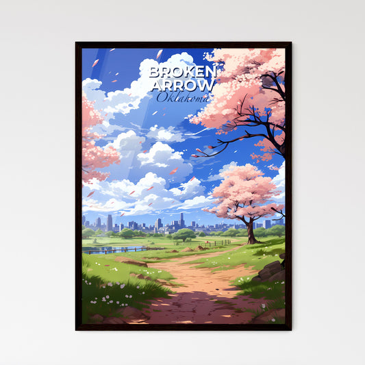 Broken Arrow, Oklahoma, A Poster of a landscape with pink trees and a city in the background Default Title