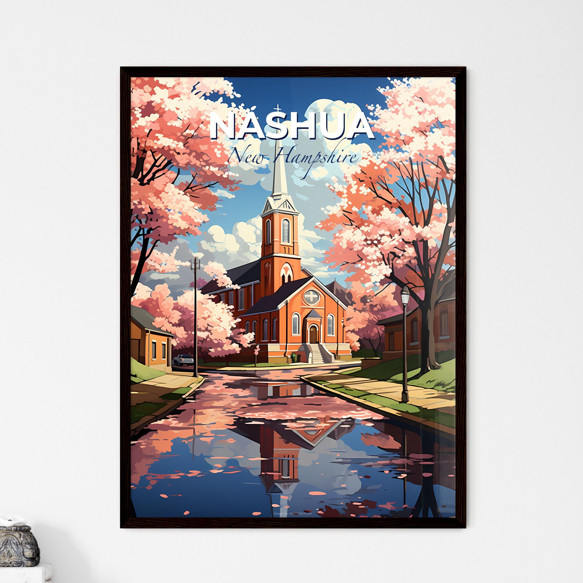 Nashua, New Hampshire, A Poster of a church with a steeple and trees in front of it Default Title
