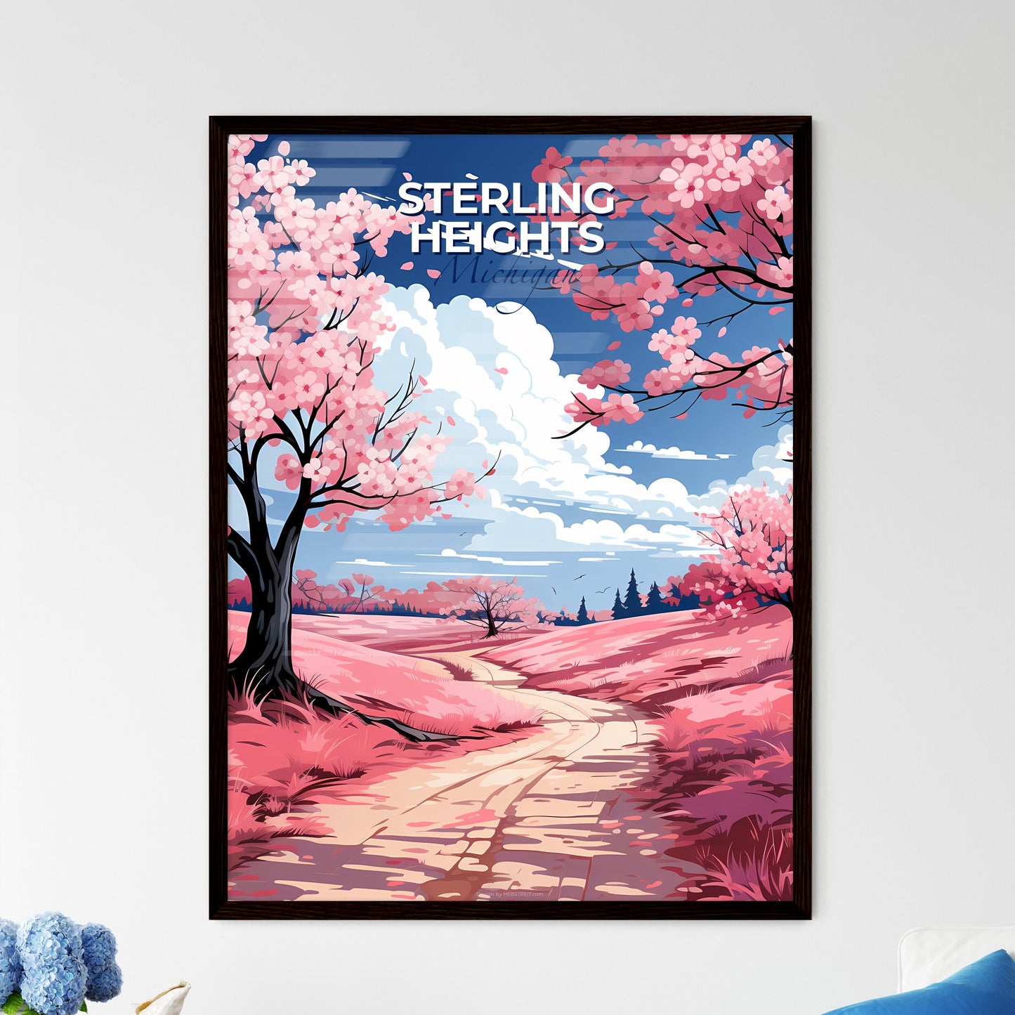 Sterling Heights, Michigan, A Poster of a pink landscape with trees and a path Default Title