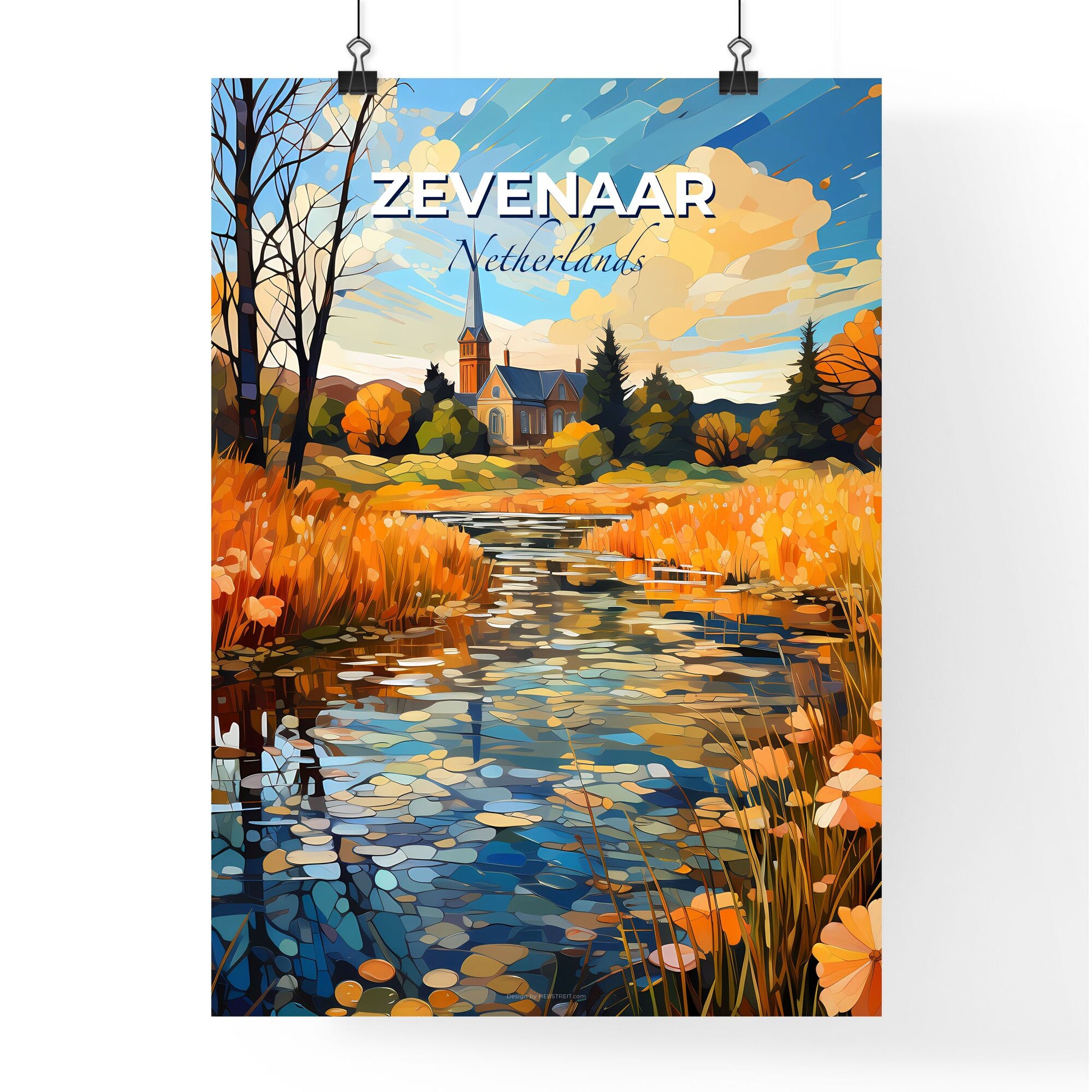 Zevenaar, Netherlands, A Poster of a painting of a church and a river Default Title