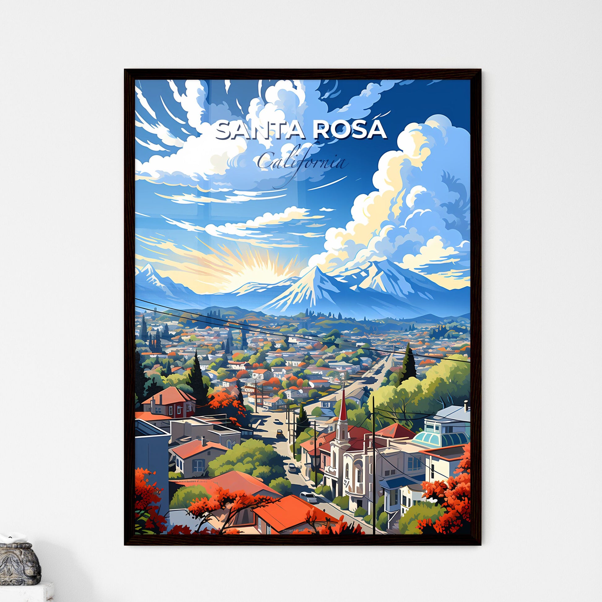 Santa Rosa, California, A Poster of a city with mountains in the background Default Title
