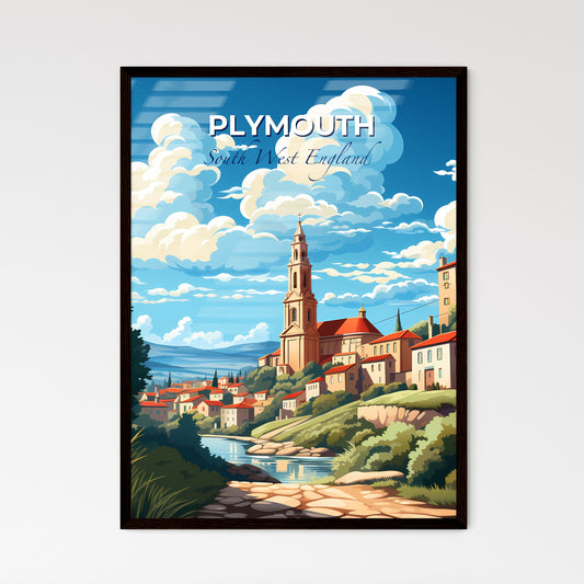 Plymouth, South West England, A Poster of a landscape of a town with a river and a church Default Title