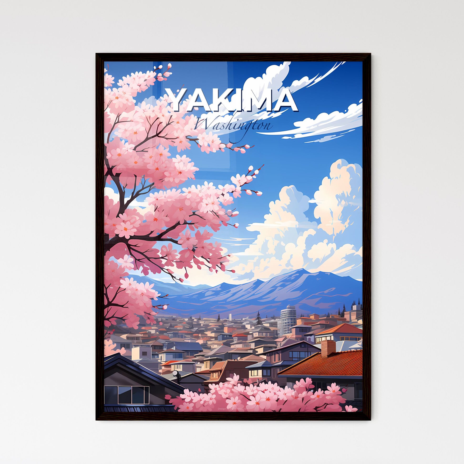 Yakima, Washington, A Poster of a pink tree with flowers in front of a city Default Title