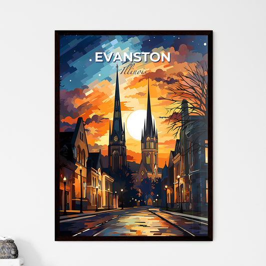 Evanston, Illinois, A Poster of a street with a church and a moon Default Title