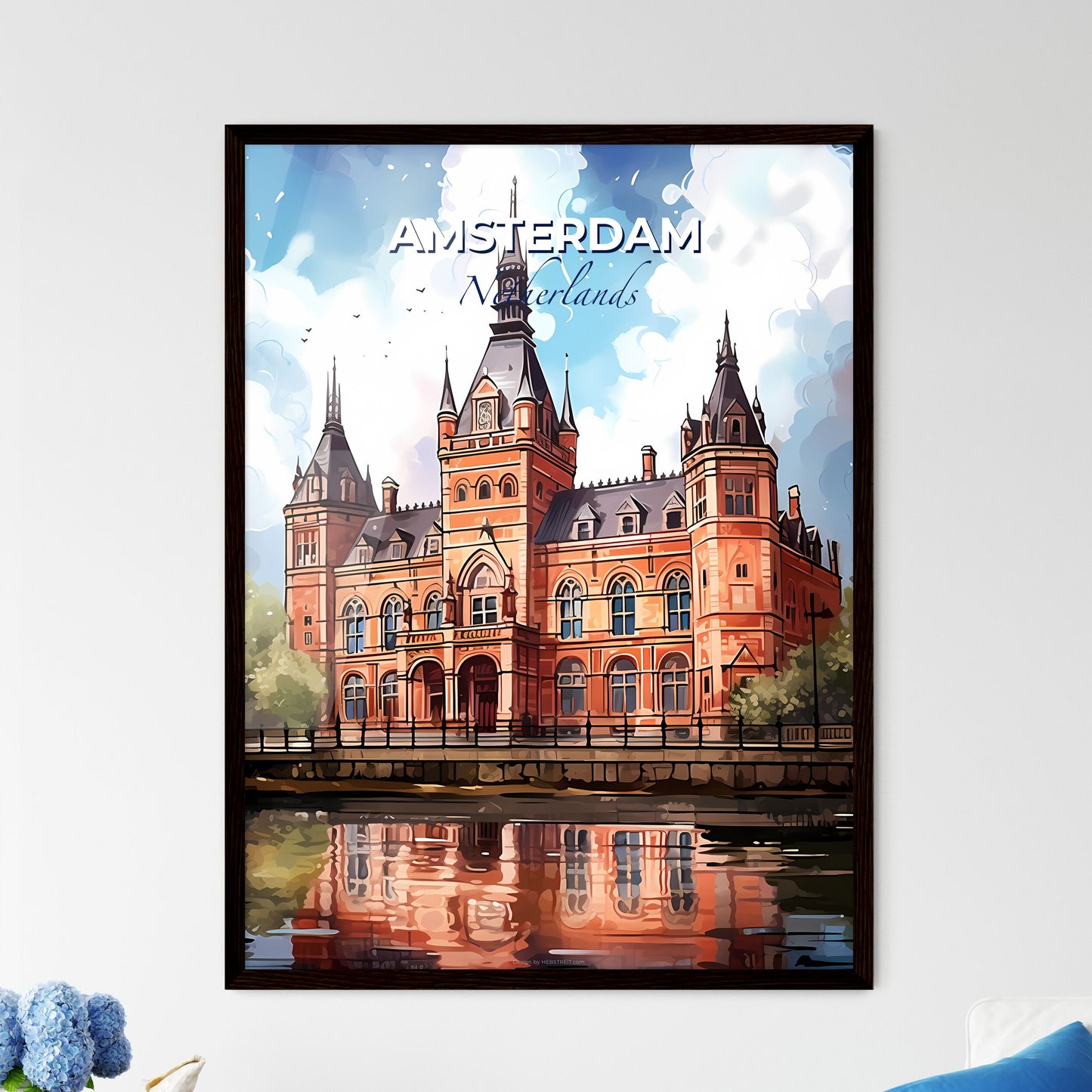 Amsterdam, Netherlands, A Poster of a large brick building with a clock tower Default Title