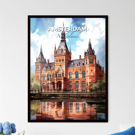 Amsterdam, Netherlands, A Poster of a large brick building with a clock tower Default Title