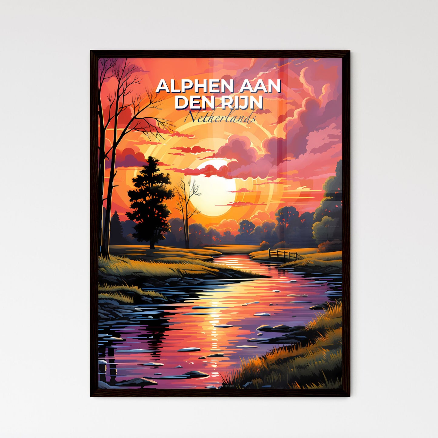 Alphen Aan Den Rijn, Netherlands, A Poster of a river running through a forest with a house and trees Default Title