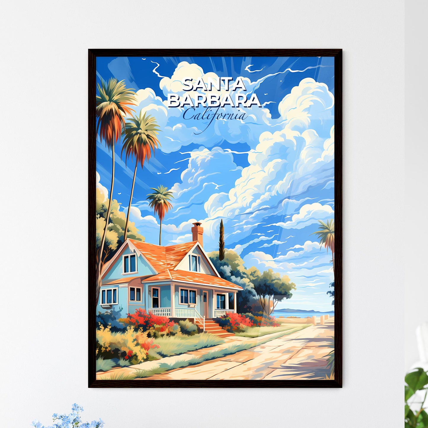 Santa Barbara, California, A Poster of a house with palm trees and a road Default Title