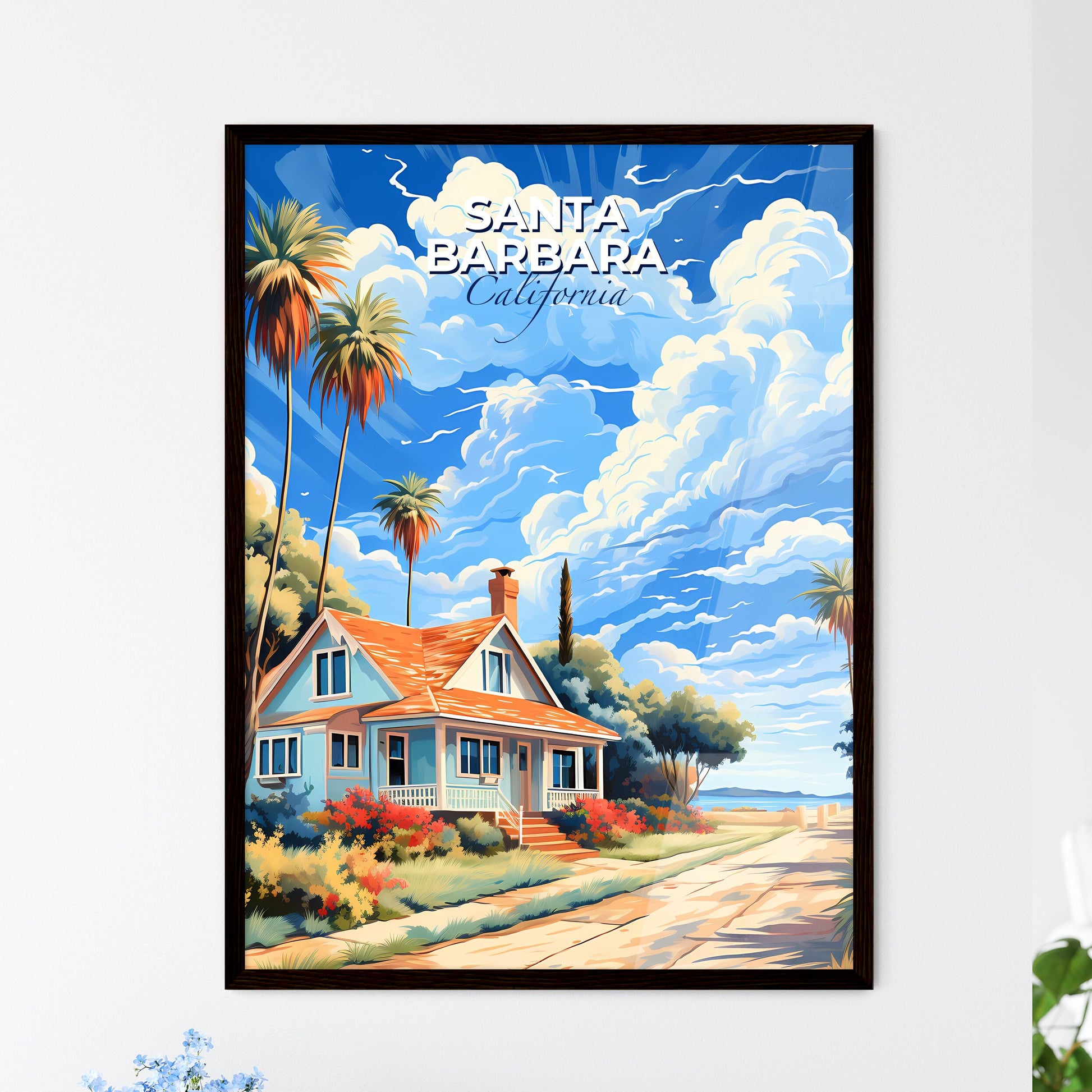 Santa Barbara, California, A Poster of a house with palm trees and a road Default Title