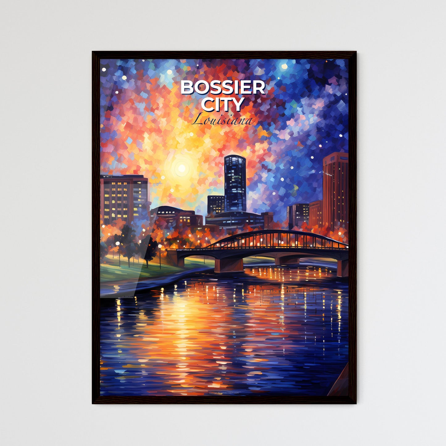 Bossier City, Louisiana, A Poster of a bridge over a river with a city in the background Default Title