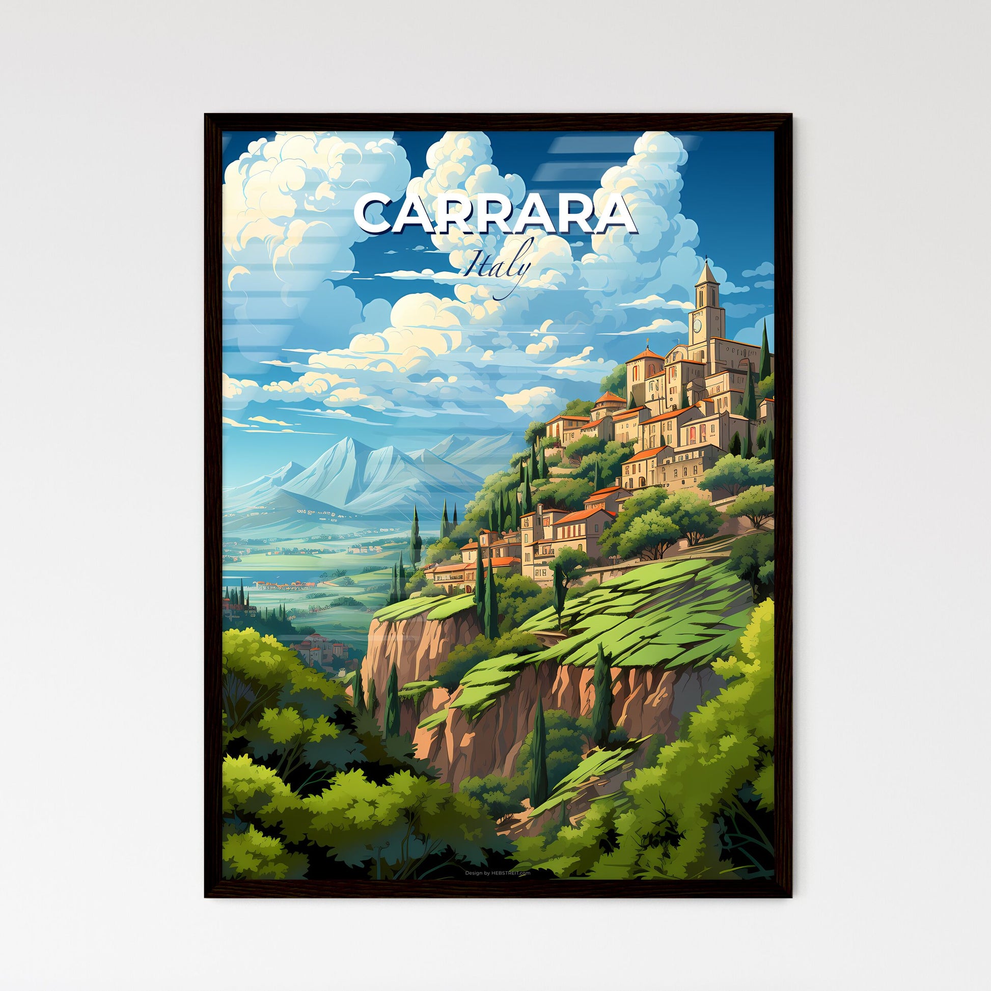 Carrara, Italy, A Poster of a landscape of a town on a hill Default Title