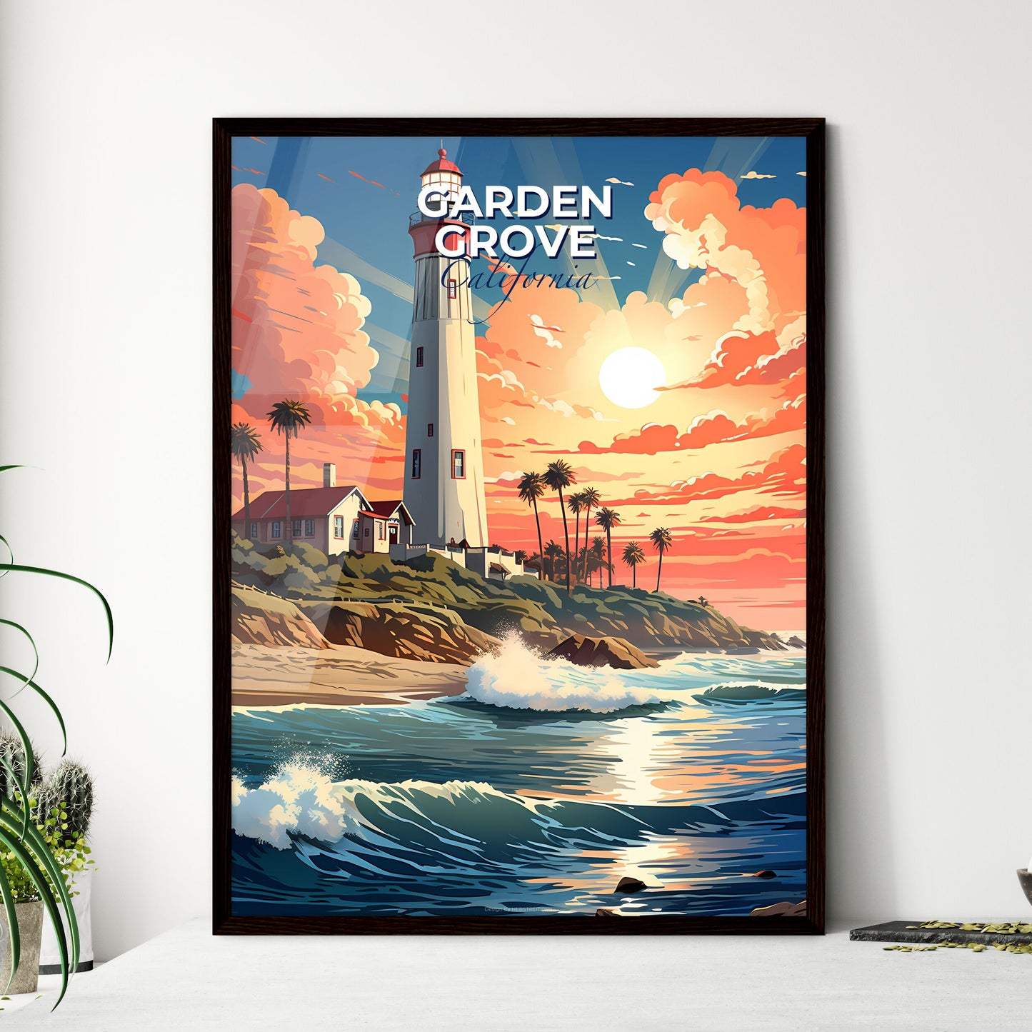 Garden Grove, California, A Poster of a lighthouse on a beach Default Title